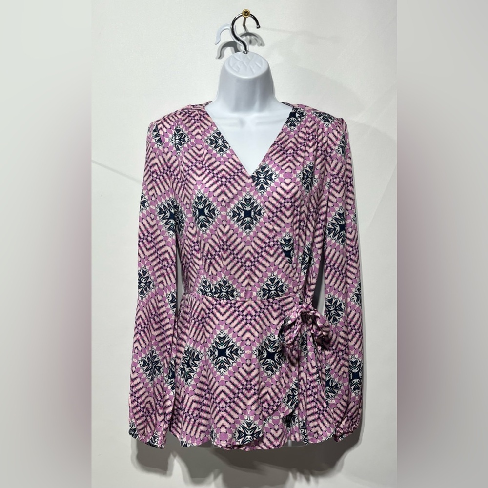 Haute Hippie Pink and Black Patterned Blouse 100% Viscose Size XS